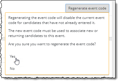 Select Yes to confirm you want generate a new event code.